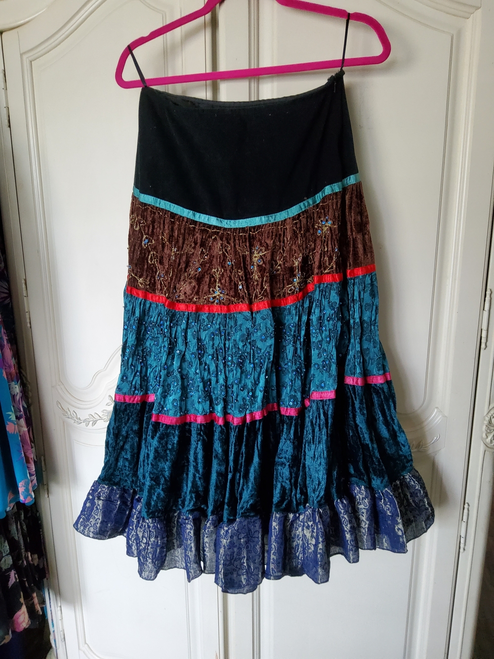 Y2K Fairy Boho Velvet And BeD3d Skirt